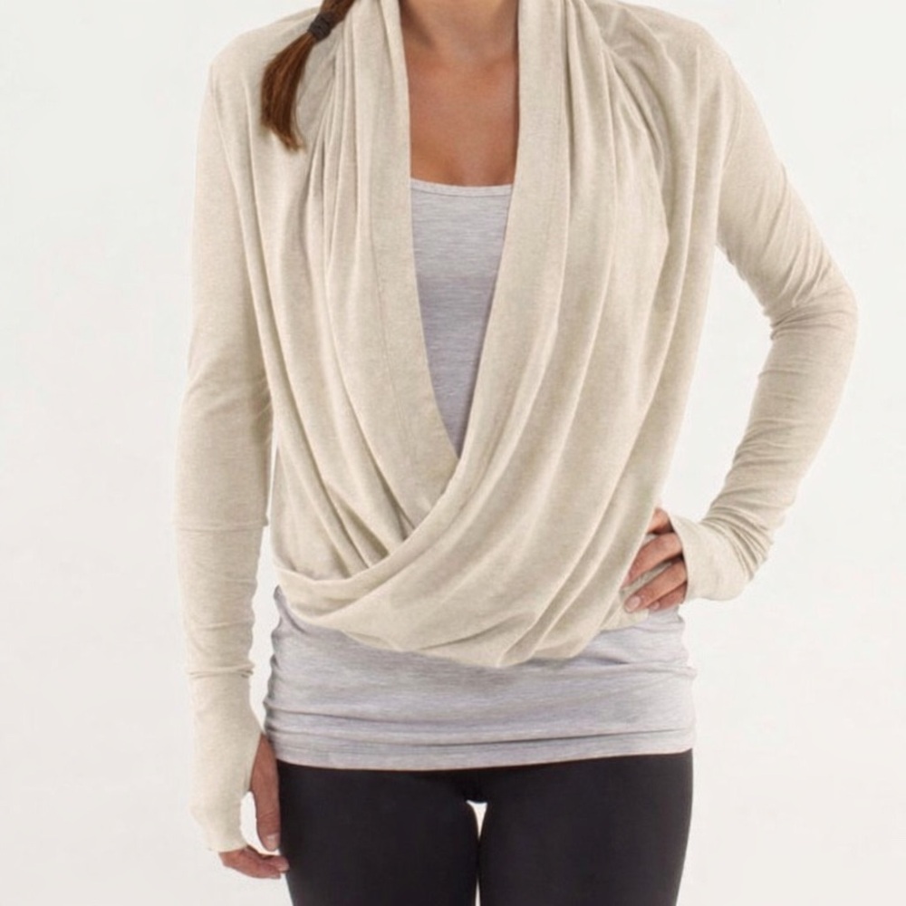 Lululemon Women's Iconic Wrap Sweater Oatmeal Thumbhole Sleeve!